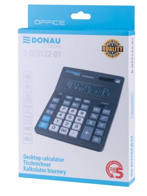 KALKULATOR BIUROWY 201X155X35MM DONAU TECH OFFICE CZARNY SOLARNE+BATERIA