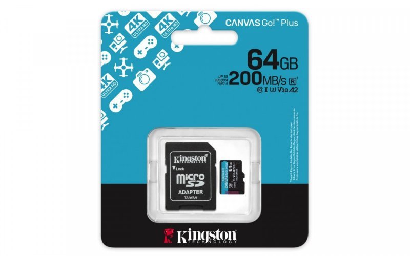 KINGSTON KARTA MICROSD 64GB CANVASGO! PLUS 200MB/S A2 U3 V30 + ADAPTER