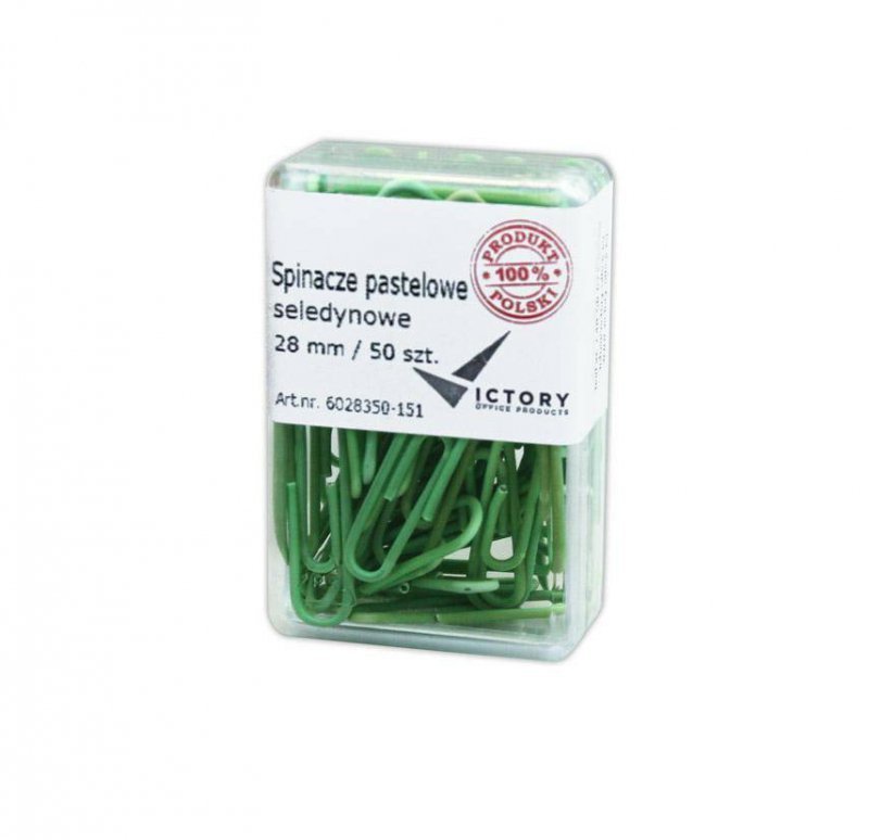 SPINACZE OKRĄGŁE 28MM VICTORY OFFICE PRODUCTS 6028350-151 PASTELOWE SELEDYNOWE METALOWEPOWLEKANE W POJEMNIKU PLASTIKOWYM 50SZT