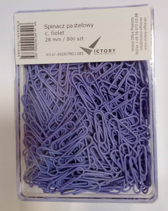SPINACZE OKRĄGŁE 28MM VICTORY OFFICE PRODUCTS 6028KP800-083 PASTELOWE CIEMNOFIOLETOWE METALOWEPOWLEKANE W POJEMNIKU PLASTIKOWYM 