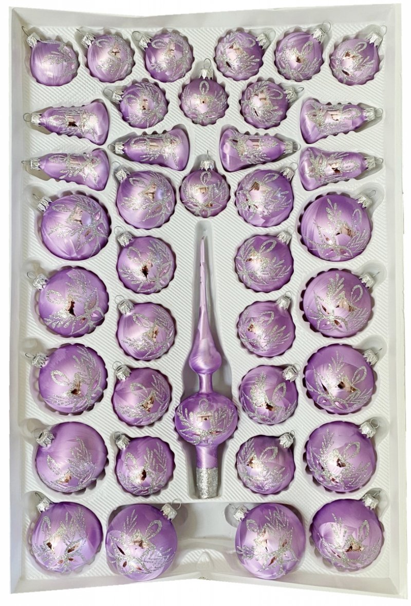 Zestaw dekorowany 39 szt fiolet jasny mrożonka srebrna świeczka
