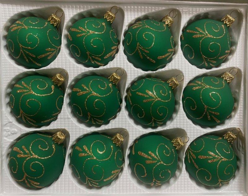 Bombki dekorowane 6 cm 12 szt zielone złota dekoracja