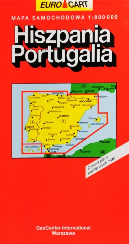 MAPA HISZPANIA, PORTUGALIA. SKALA 1:800 000