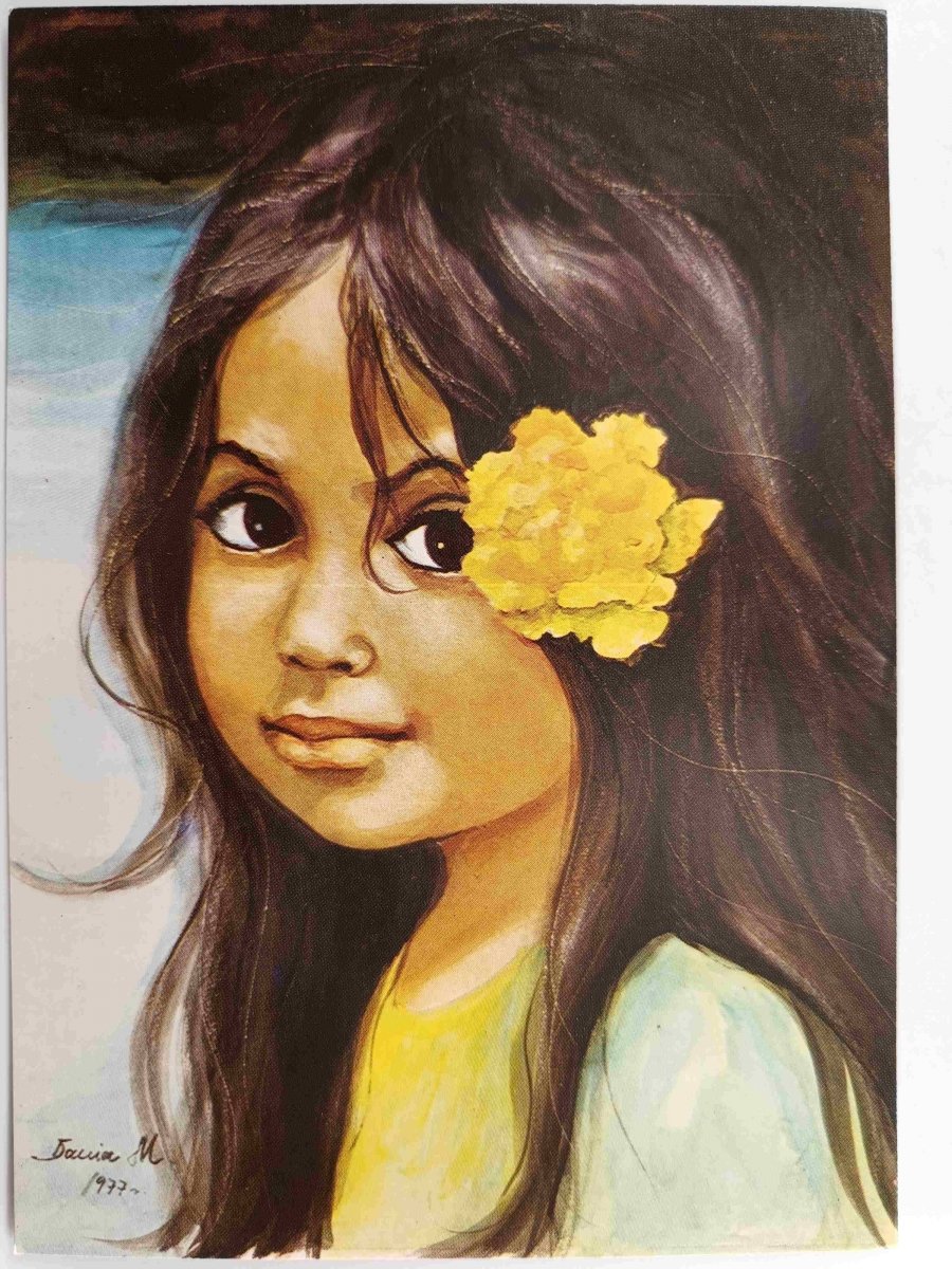 DZIEWCZYNKA Z ŻÓŁTYM KWIATEM D. MUSZYŃSKA-ZAMORSKA - Malarstwo