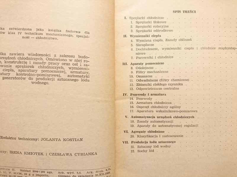 URZĄDZENIA CHŁODNICZE SPRĘŻARKOWE - T. Szolc 1967