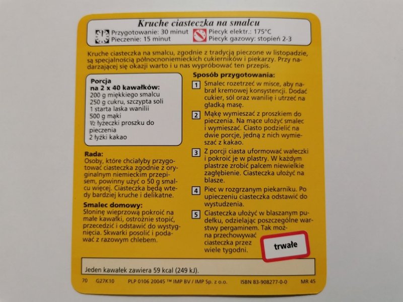 KARTA KULINARNA NR. 10 KRUCHE CIASTECZKA NA SMALCU