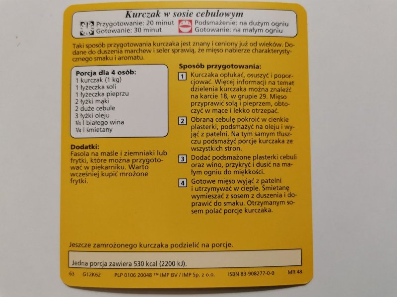 KARTA KULINARNA NR. 62 KURCZAK W SOSIE CEBULOWYM