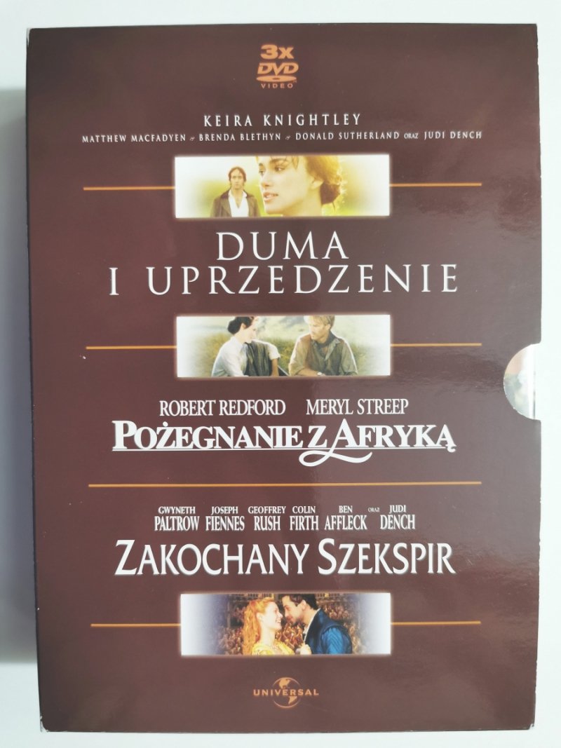 DVD. DUMA I UPRZEDZENIE. POŻEGNANIE Z AFRYKĄ. ZAKOCHANY SZEKSPIR. 