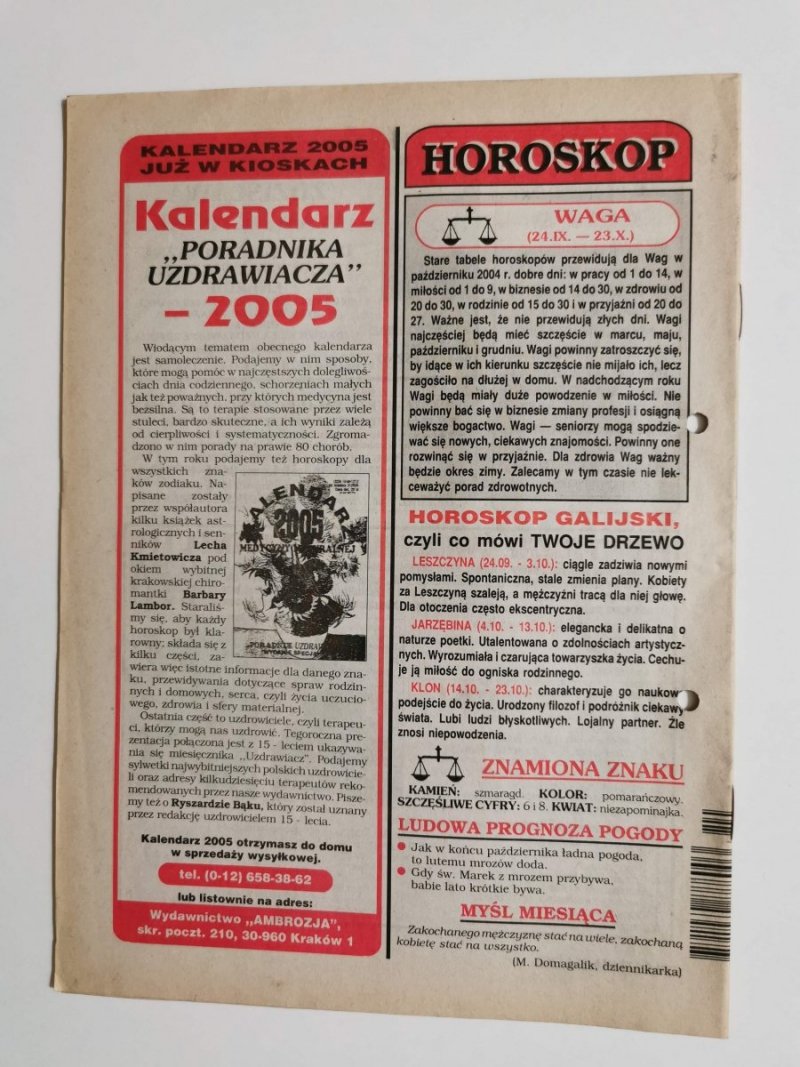 PORADNIK UZDRAWIACZA NR 10/143 PAŹDZIERNIK 2004 r.