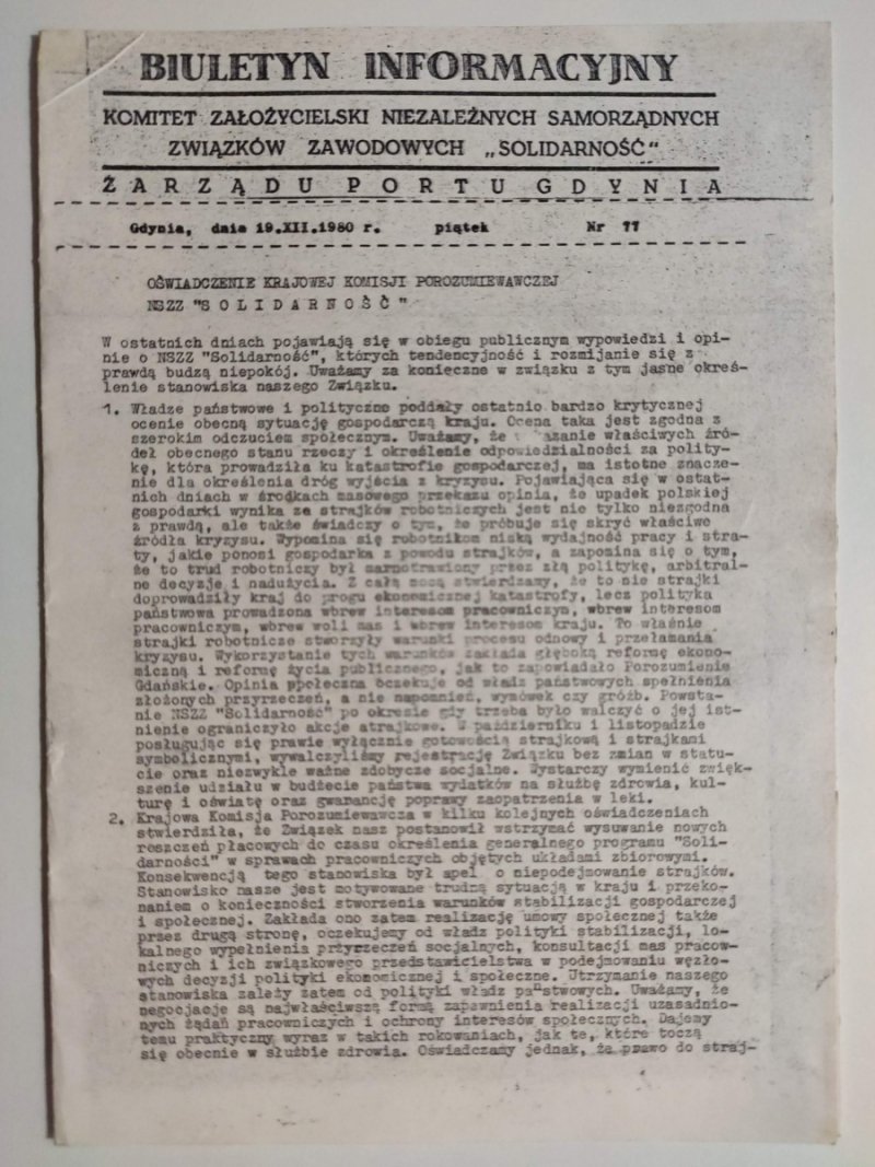 BIULETYN INFORMACYJNY ZARZĄDU PORTU GDYNIA NR 77 – 19.12.1980
