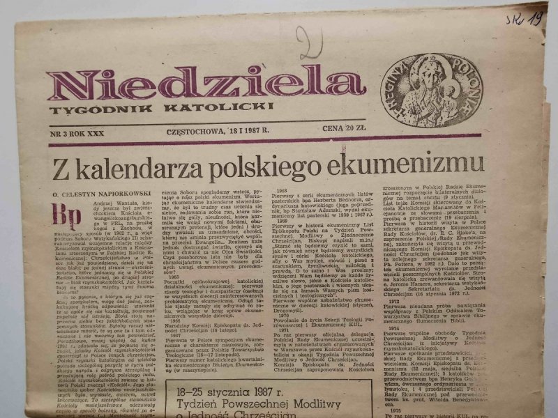 NIEDZIELA NR 3 ROK XXX CZĘSTOCHOWA, 18 I 1987 r.