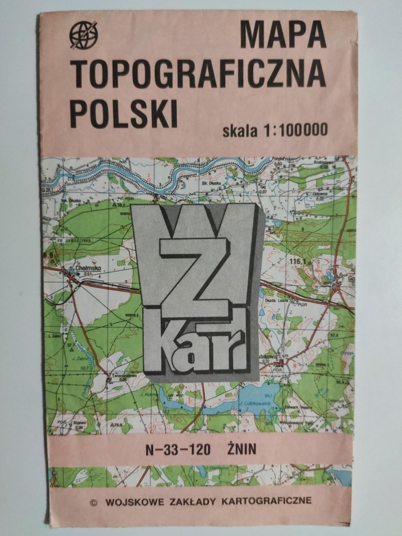 MAPA TOPOGRAFICZNA POLSKI 1:100 000 N-33-120 ŻNIN