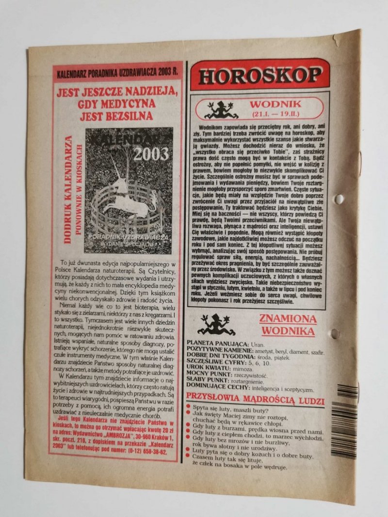PORADNIK UZDRAWIACZA NR 2/123 LUTY 2003 r.