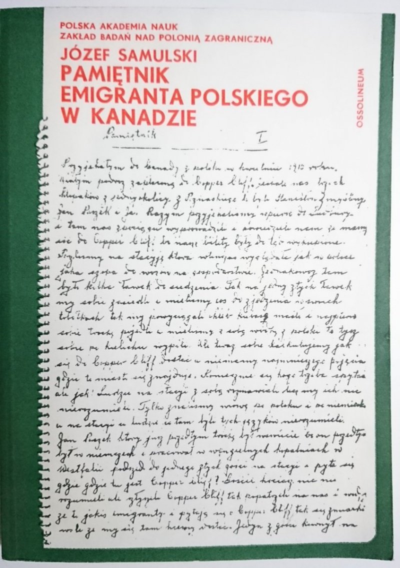 PAMIĘTNIK EMIGRANTA POLSKIEGO W KANADZIE Samulski