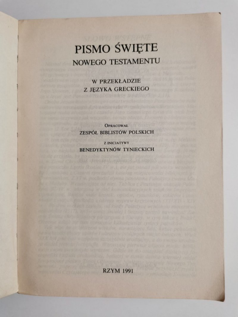 PISMO ŚWIĘTE NOWEGO TESTAMENTU W PRZEKŁADZIE Z JĘZYKA GRECKIEGO 1991