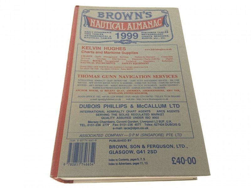 BROWN'S NAUTICAL ALMANAC DAILY TIDE TABLES 1999