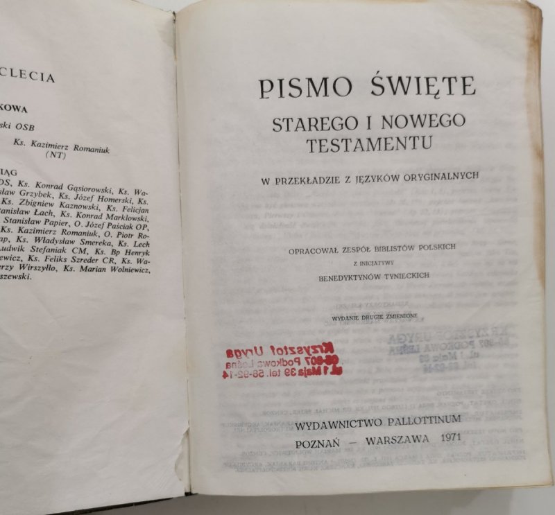 PISMO ŚWIĘTE STAREGO I NOWEGO TESTAMENTU
