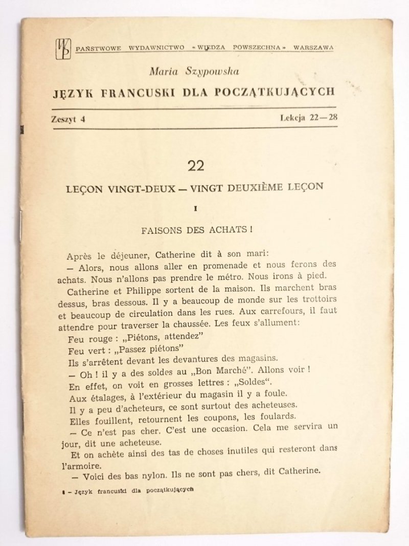 JĘZYK FRANCUSKI DLA POCZĄTKUJĄCYCH ZESZYT 4 LEKCJA 22-28 