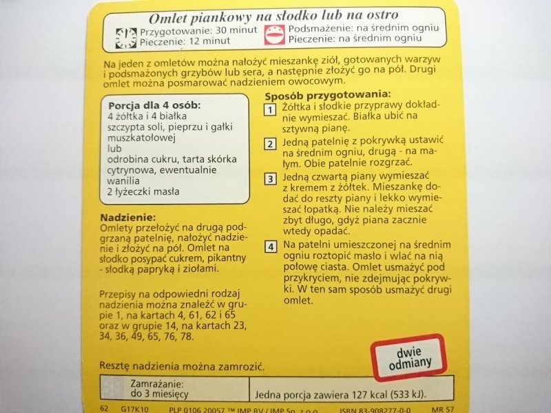 KARTA KULINARNA NR 10 OMLET PIANKOWY NA SŁODKO LUB