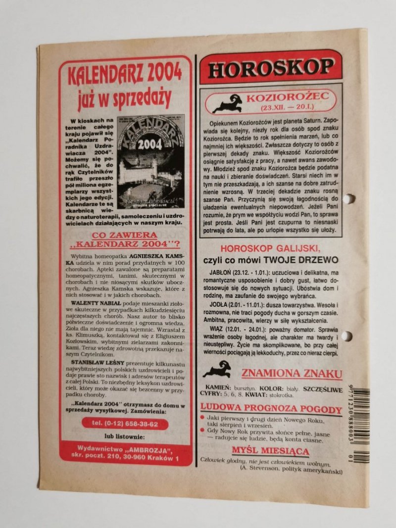 PORADNIK UZDRAWIACZA NR 1/134 STYCZEŃ 2004 r.