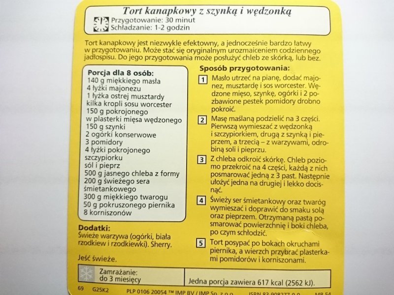 KARTA KULINARNA NR 2 TORT KANAPKOWY Z SZYNKĄ