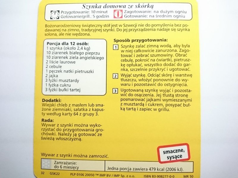 KARTA KULINARNA NR 22 SZYNKA DOMOWA ZE SKÓRKĄ