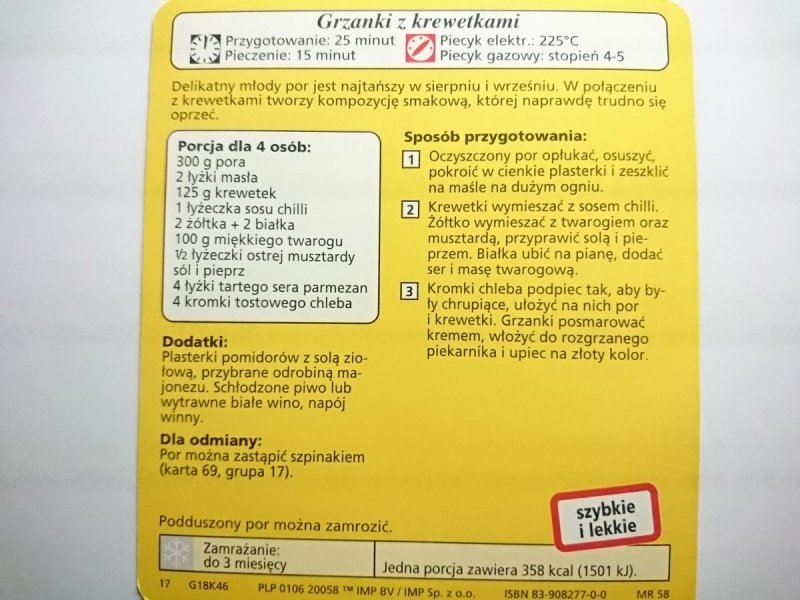KARTA KULINARNA NR 46 GRZANKI Z KREWETKAMI