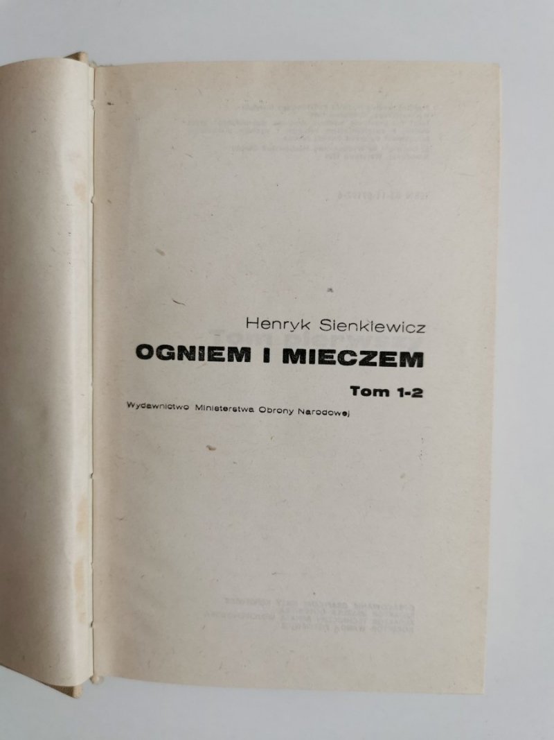 OGNIEM I MIECZEM TOM 1-2 - Henryk Sienkiewicz 1986