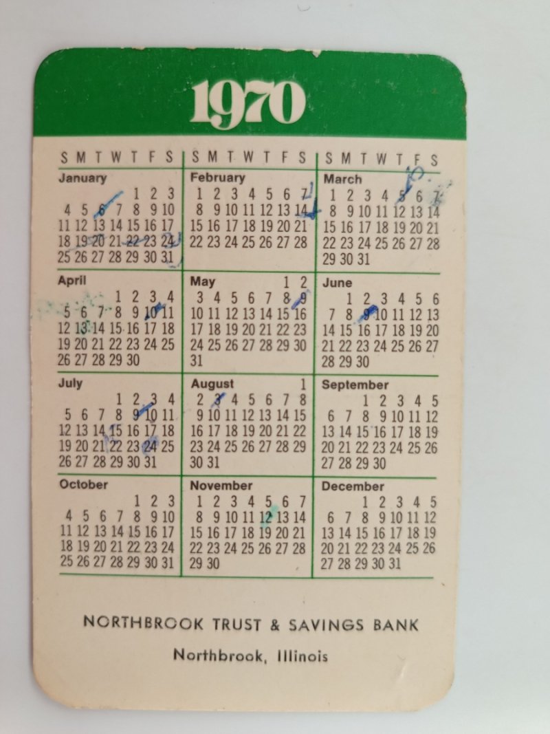 KALENDARZ 1970 NORTHBROOK TRUST & SAVINGS BANK