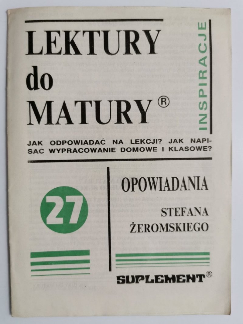 LEKTURY DO MATURY NR 27 OPOWIADANIA STEFANA ŻEROMSKIEGO 