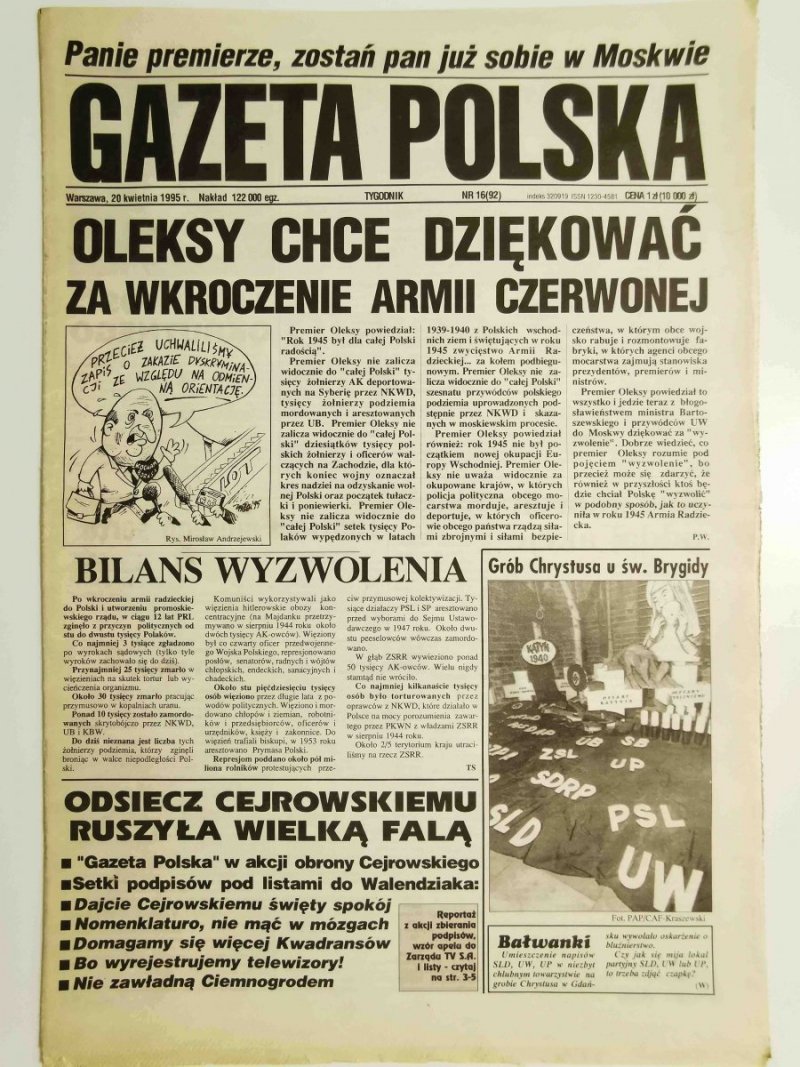 GAZETA POLSKA TYGODNIK NR 16 (92) 20 KWIETNIA 1995 r.