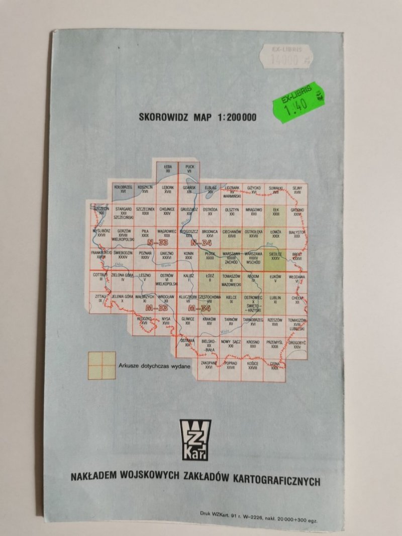 MAPA TOPOGRAFICZNA POLSKI. SIEDLCE N-34-XXXV SKALA 1: 200 0001990
