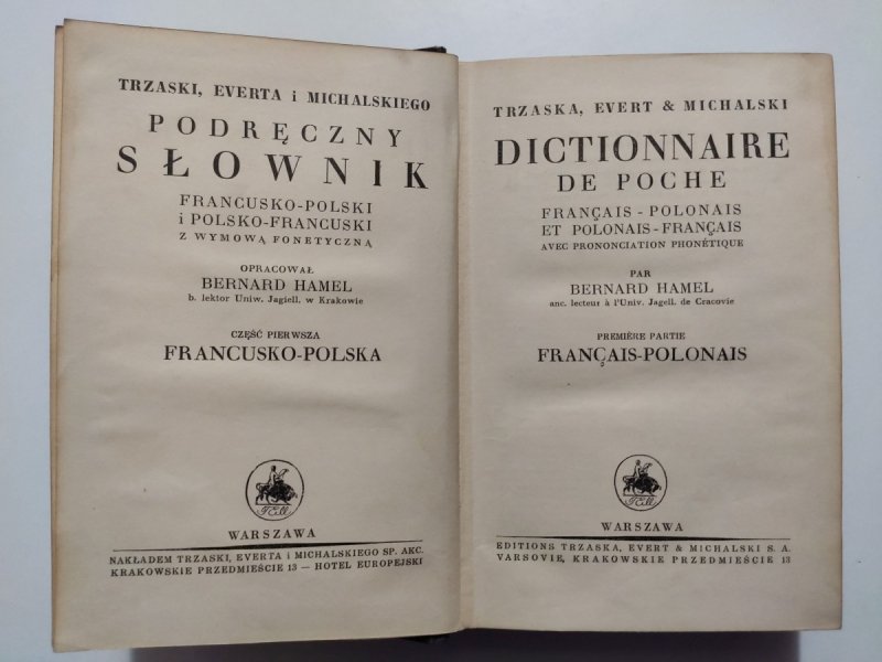 PODRĘCZNY SŁOWNIK FRANCUSKO – POLSKI – 1938R
