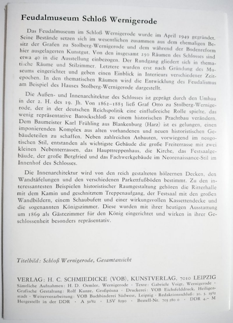 KUNSTDRUCKE. FEUDALMUSEUM SCHLOSS WERNIGERODE