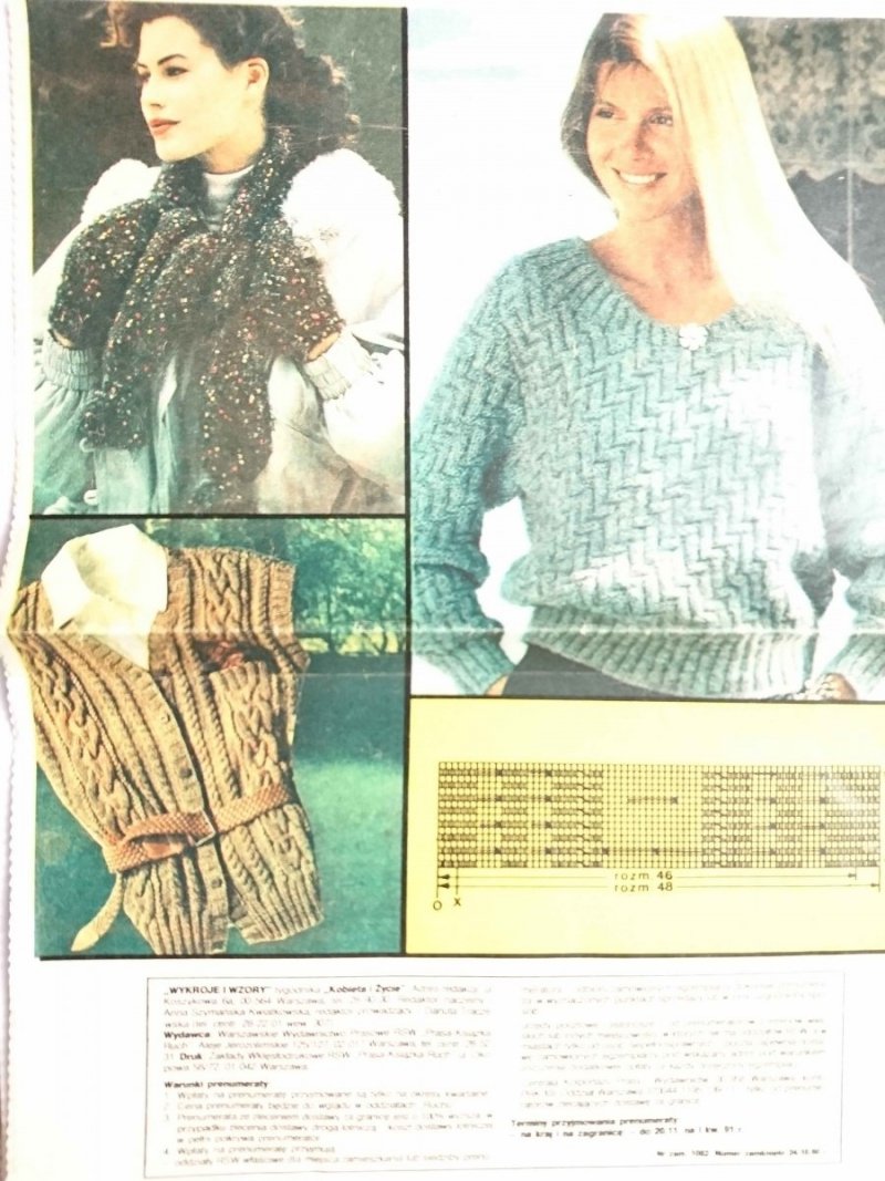 WYKROJE I WZORY TYGODNIKA KOBIETA I ŻYCIE NR 11/518 LISTOPAD 1990