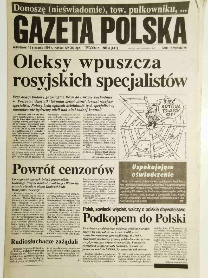 GAZETA POLSKA TYGODNIK NR 3 (131) 18 STYCZNIA 1996 r.