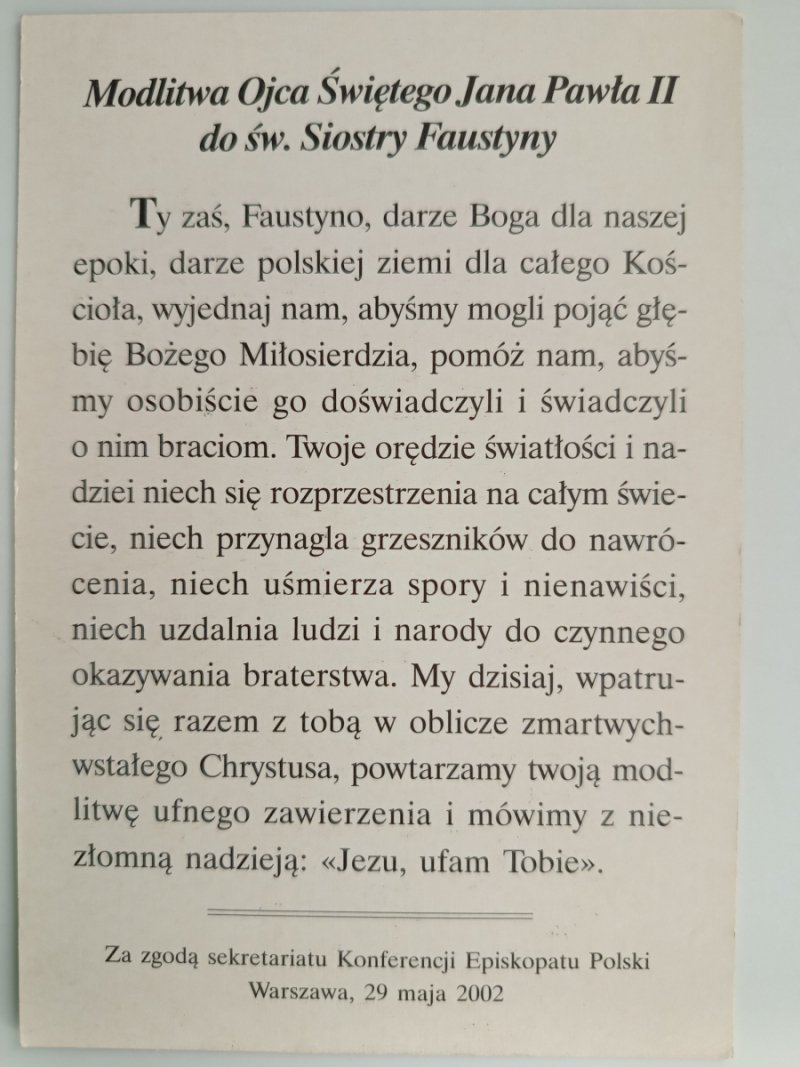 ŚWIĘTA SIOSTRA FAUSTYNA