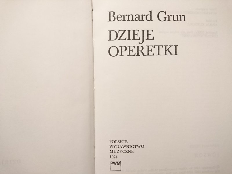 DZIEJE OPERETKI - Bernard Grun 1974