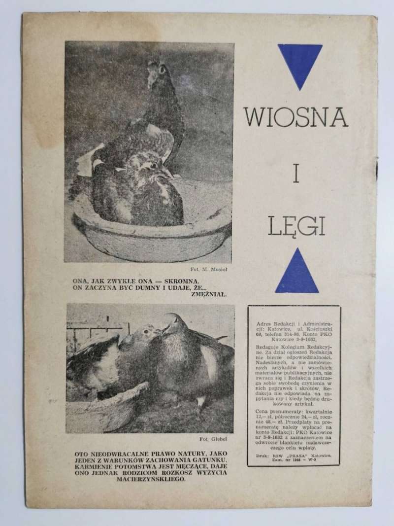 HODOWCA GOŁĘBI POCZTOWYCH NR 6 1960