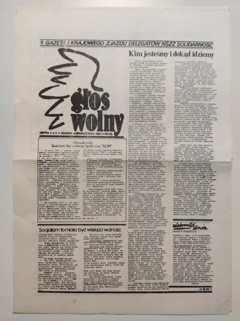GŁOS WOLNY NR 15 – 29.09.1981