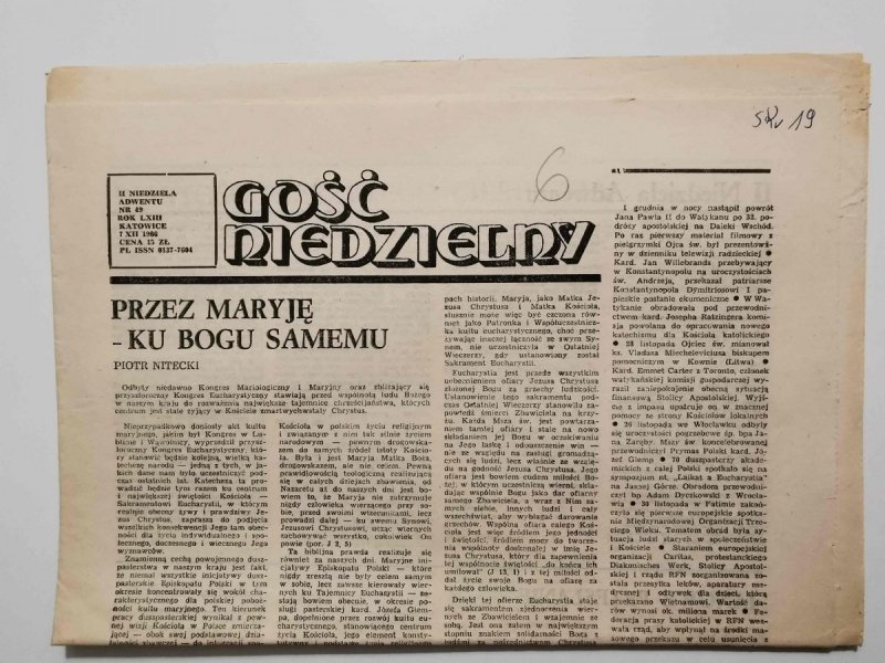 GOŚĆ NIEDZIELNY II NIEDZIELA ADWENTU NR 49 ROK LXIII KATOWICE 7 XII 1986