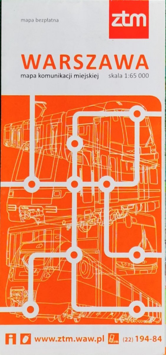 MAPA KOMUNIKACJI MIEJSKIEJ WARSZAWA. SKALA 1:65 000  