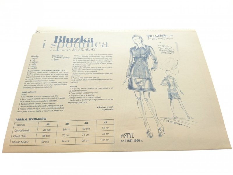TWÓJ STYL 3-1996 WYKRÓJ BLUZKA I SPÓDNICA