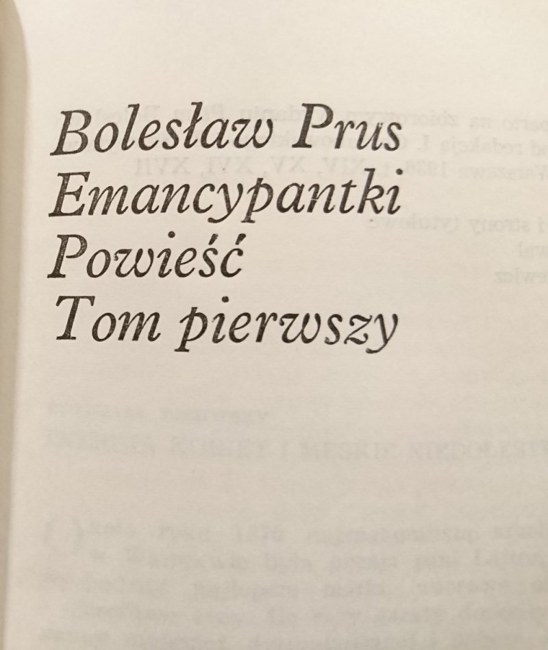 BOLESŁAW PRUS WYBÓR PISM TOM 7 EMANCYPANTKI TOM I