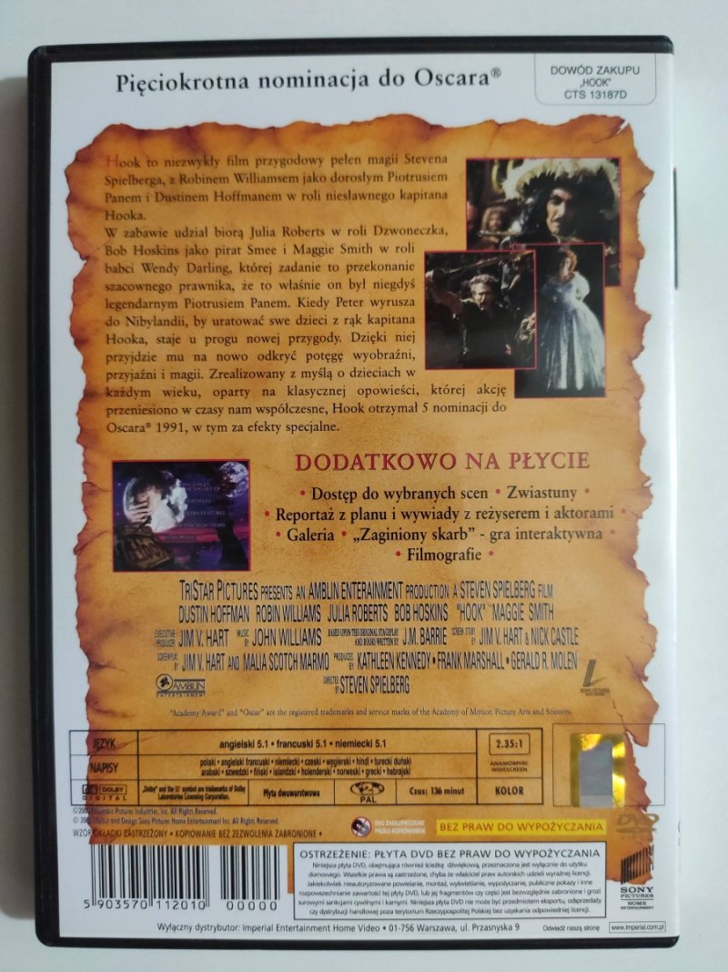 DVD. HOOK S. SPIELBERG