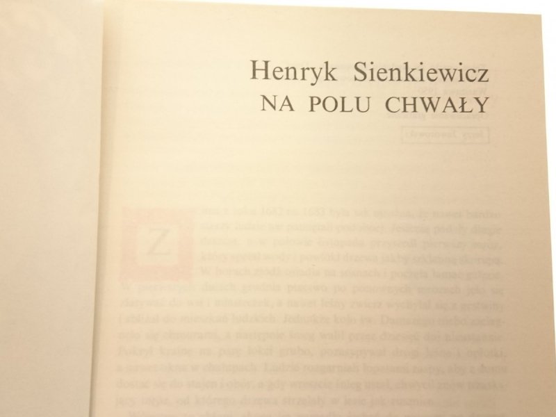 NA POLU CHWAŁY - Henryk Sienkiewicz 1978