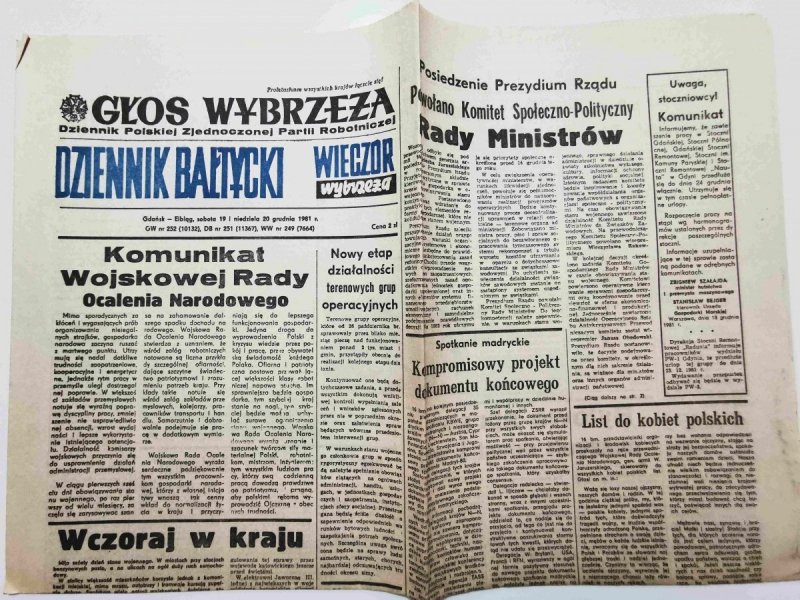 DZIENNIK BAŁTYCKI. WIECZÓR WYBRZEŻA SOBOTA 19 I NIEDZIELA 20 GRUDNIA 1981 r.
