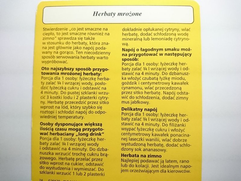 KARTA KULINARNA NR 30 HERBATY MROŻONE