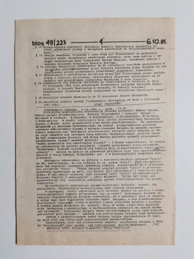 BIPS SERWIS INFORMACYJNY NR 49/223 GDAŃSK 6.10.81
