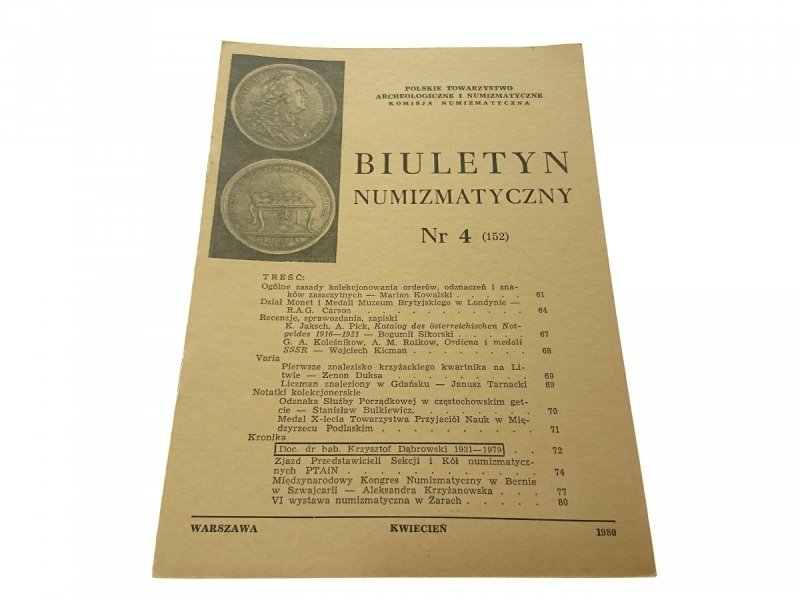 BIULETYN NUMIZMATYCZNY NR 4 (152) IV. 1980